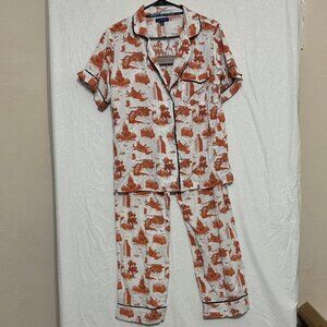 Katie Kime Ladies Austin, Texas PJ set in Orange and White. Size small